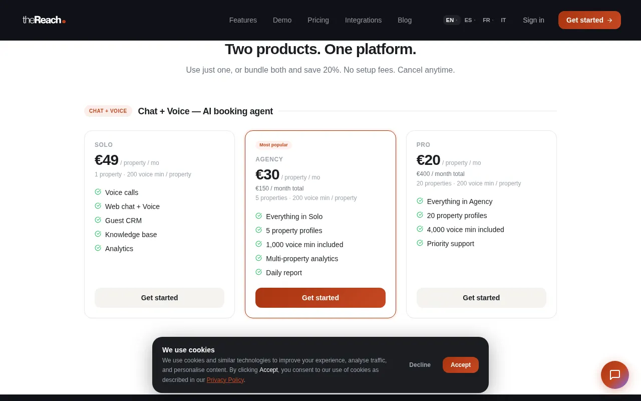 TheReach.ai — pricing page