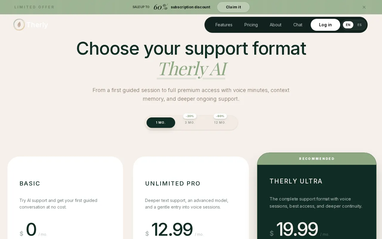 Therly AI — pricing page