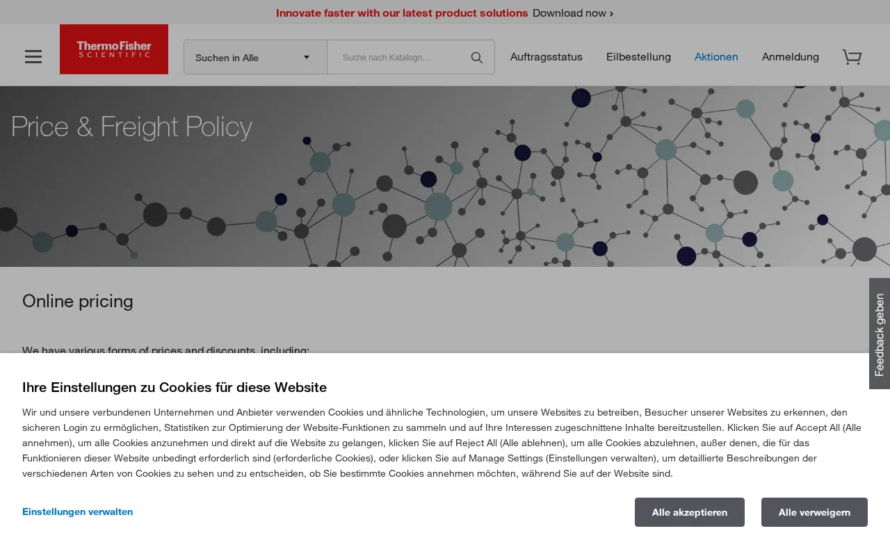 Thermo Fisher Scientific — pricing page