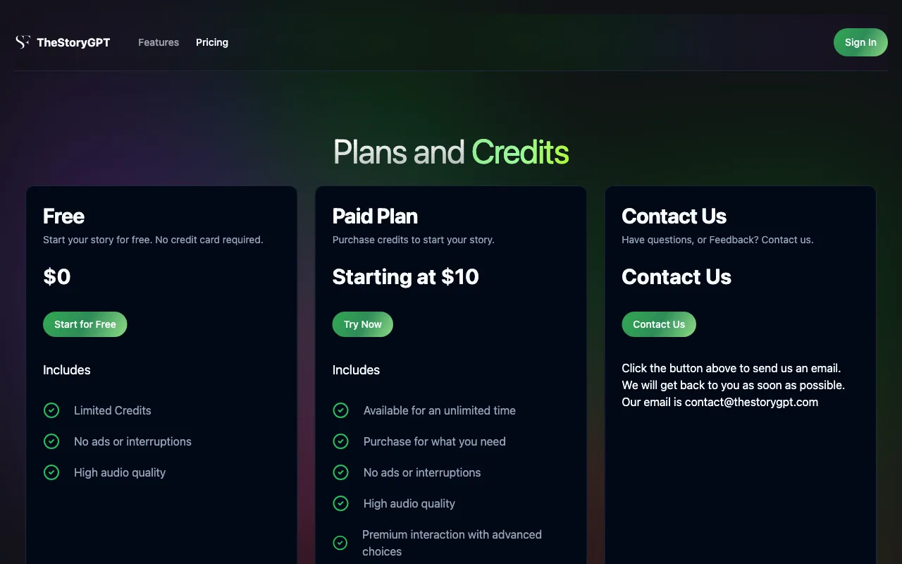 TheStoryGPT — pricing page