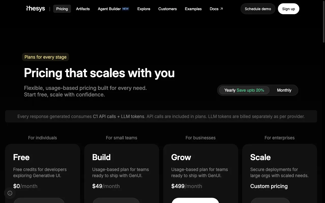 Thesys — pricing page