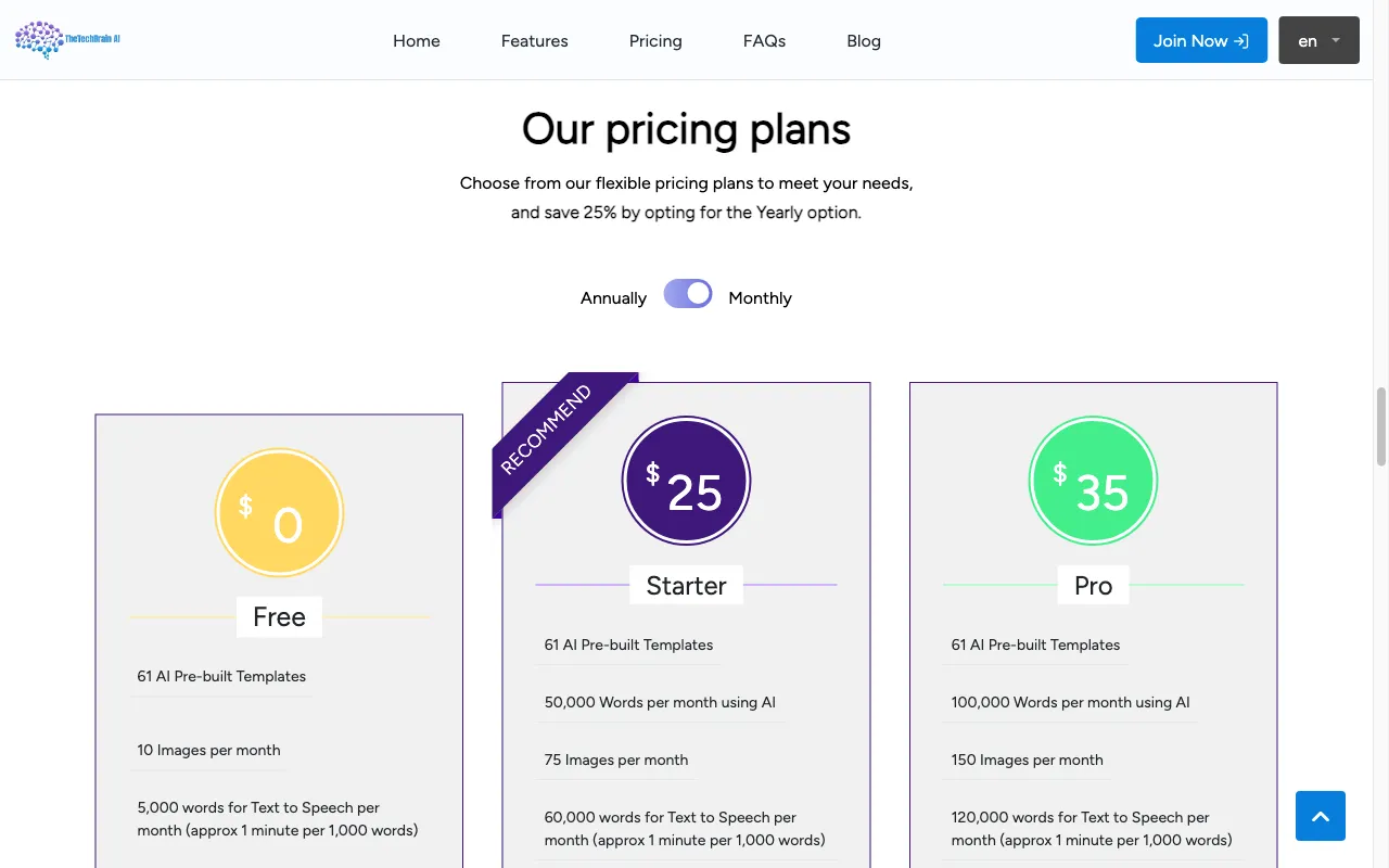 TheTechBrain Smart Ai Tools — pricing page