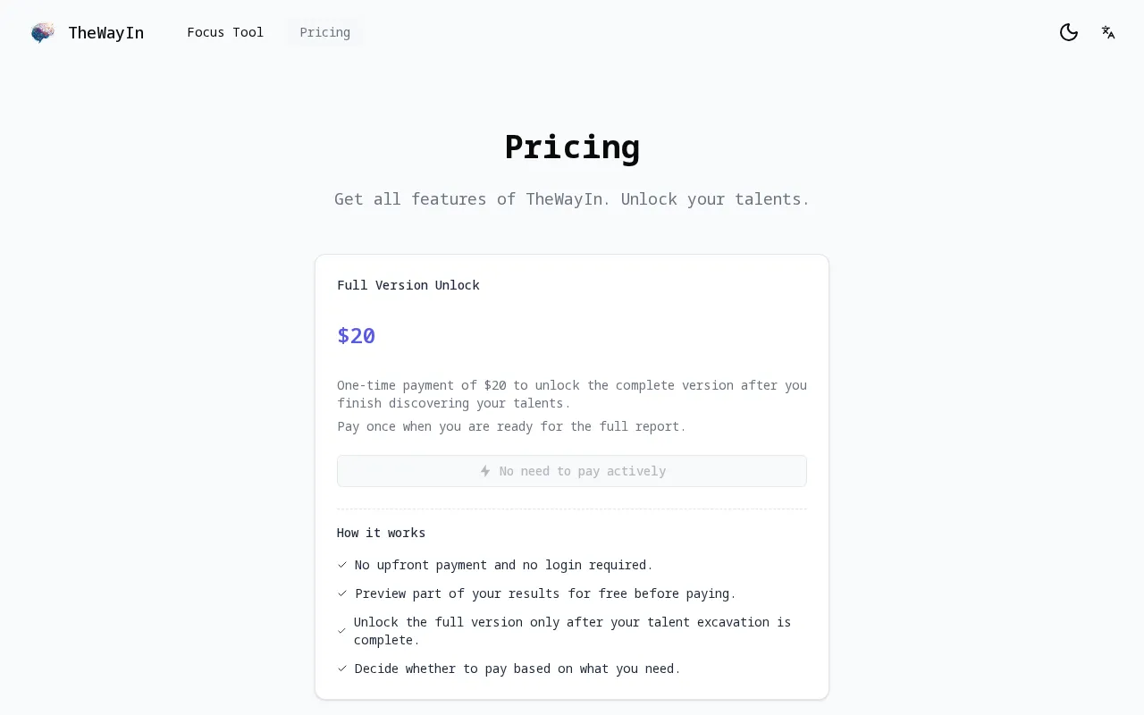 TheWayIn — pricing page