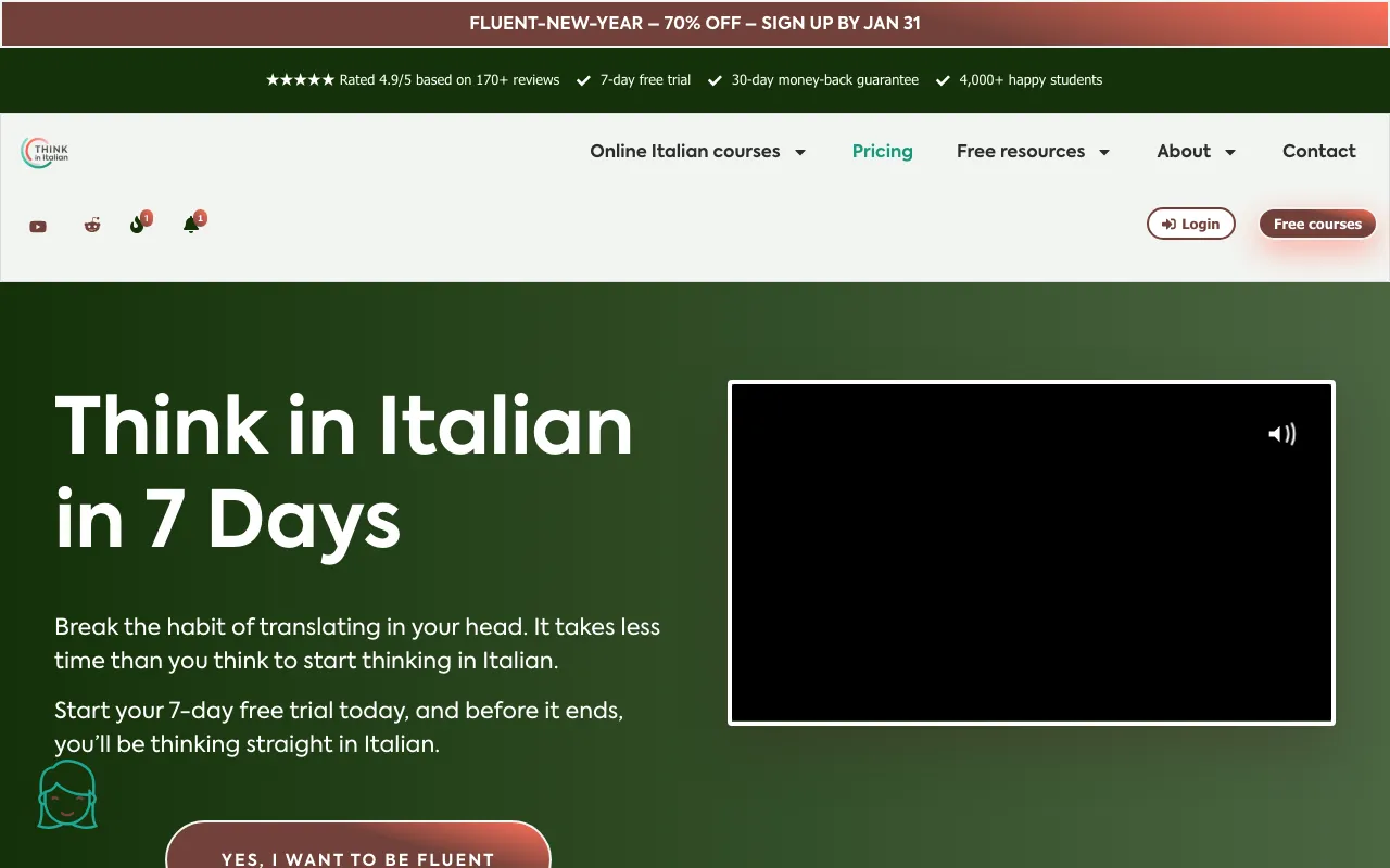 Think in Italian AI Tutor — pricing page