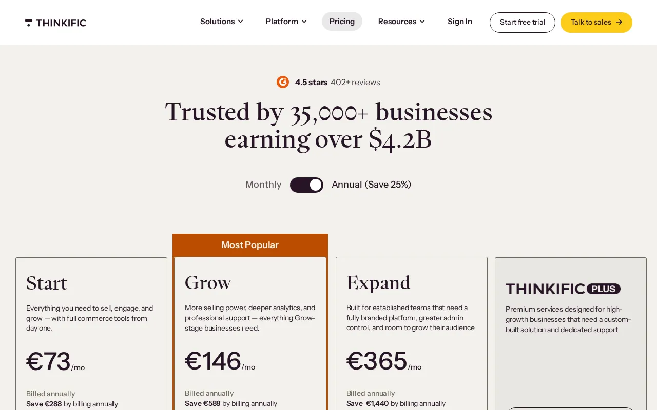 Thinkific — pricing page