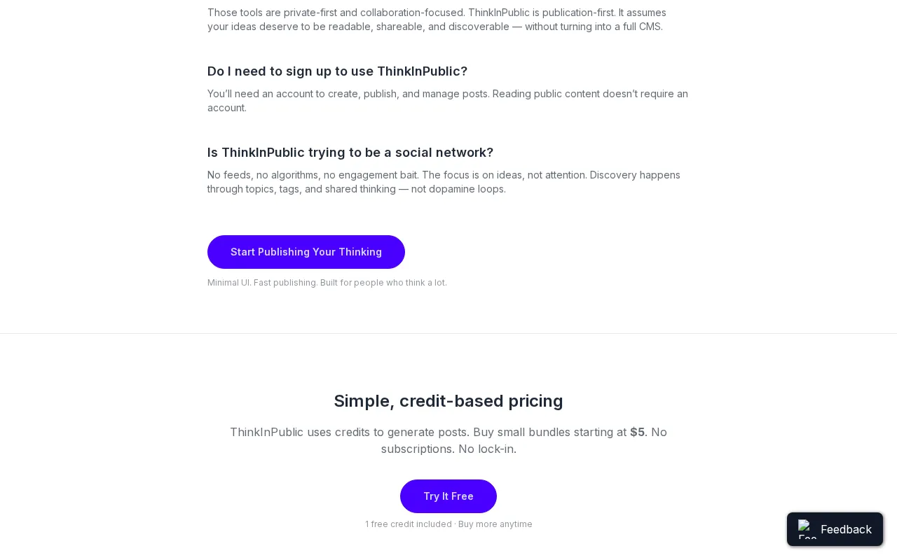ThinkInPublic — pricing page