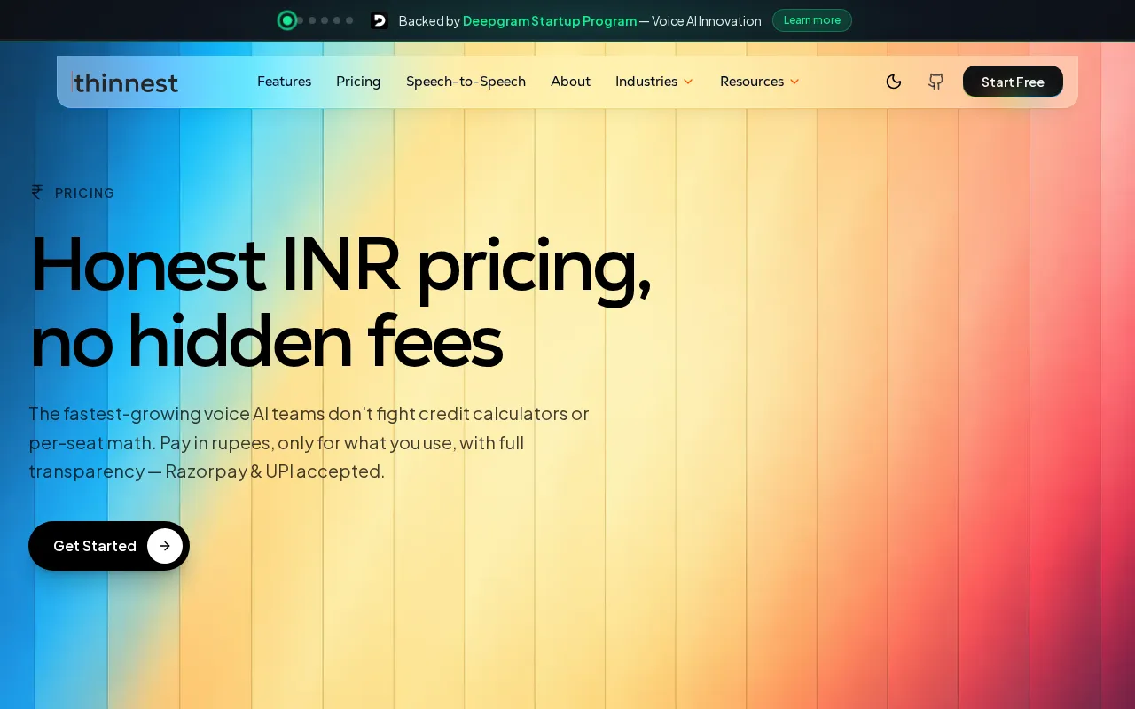 Thinnest AI — pricing page