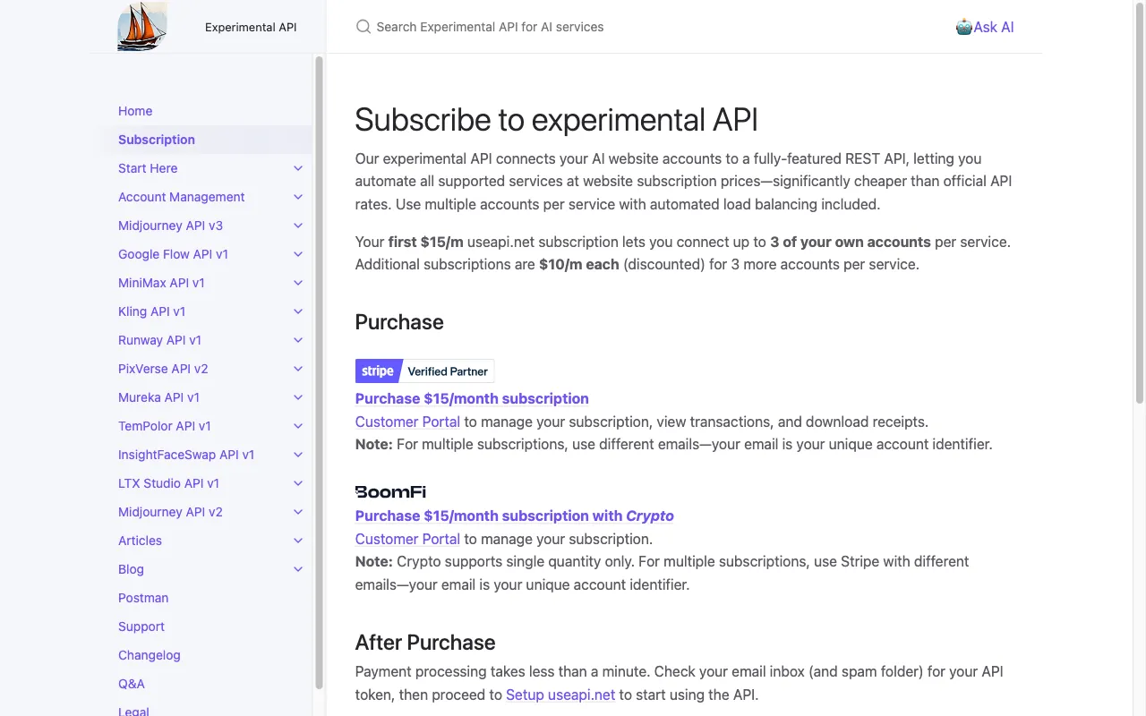 Third-party API for popular AI services — pricing page