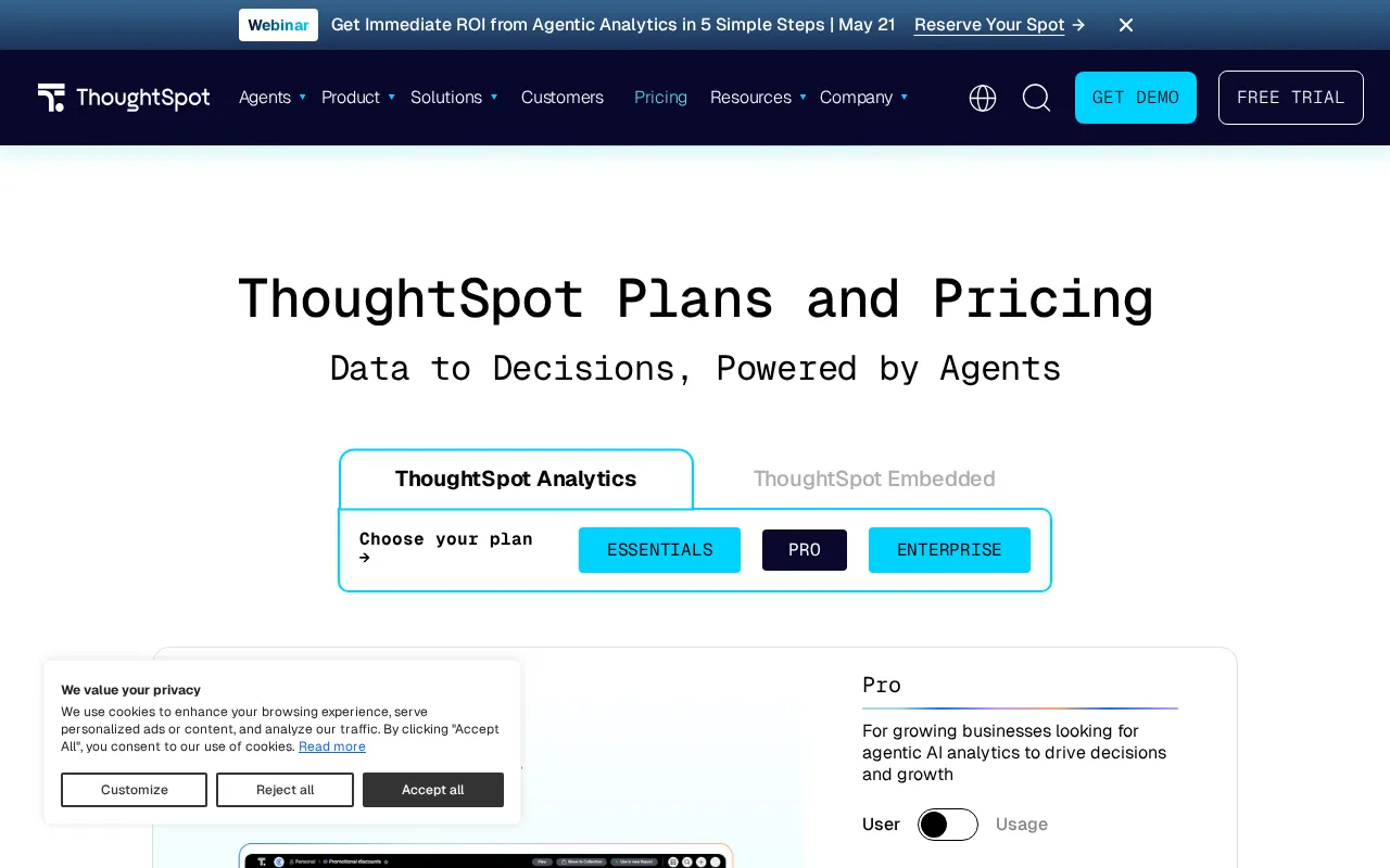 Thoughtspot — pricing page