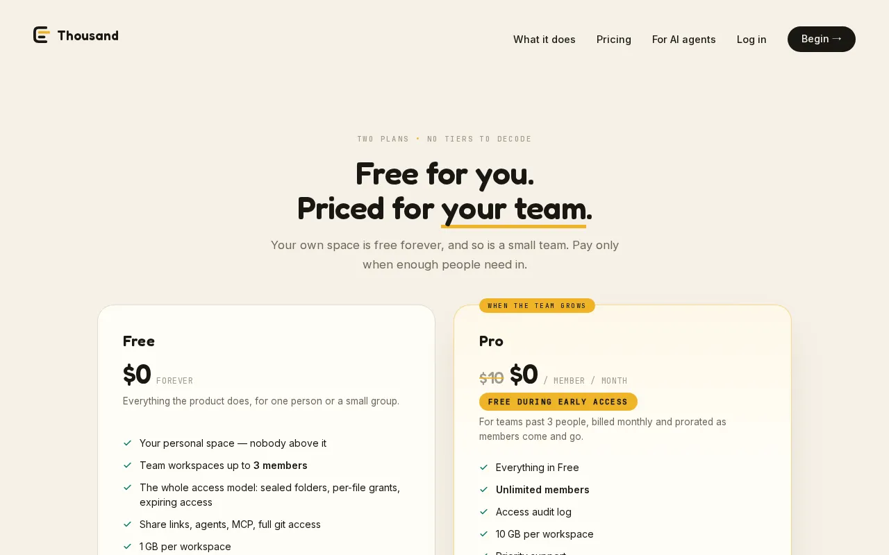 Thousand — pricing page