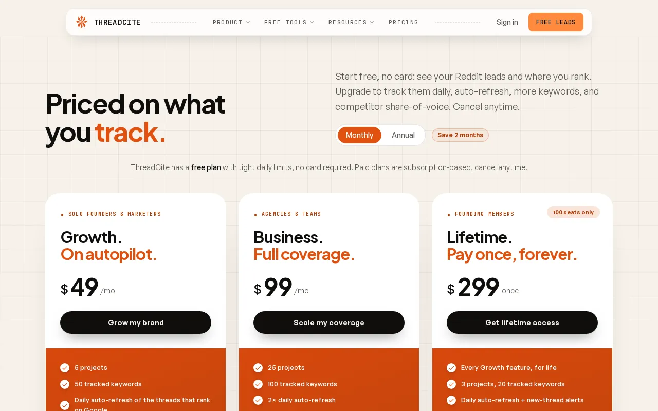 Threadcite — pricing page