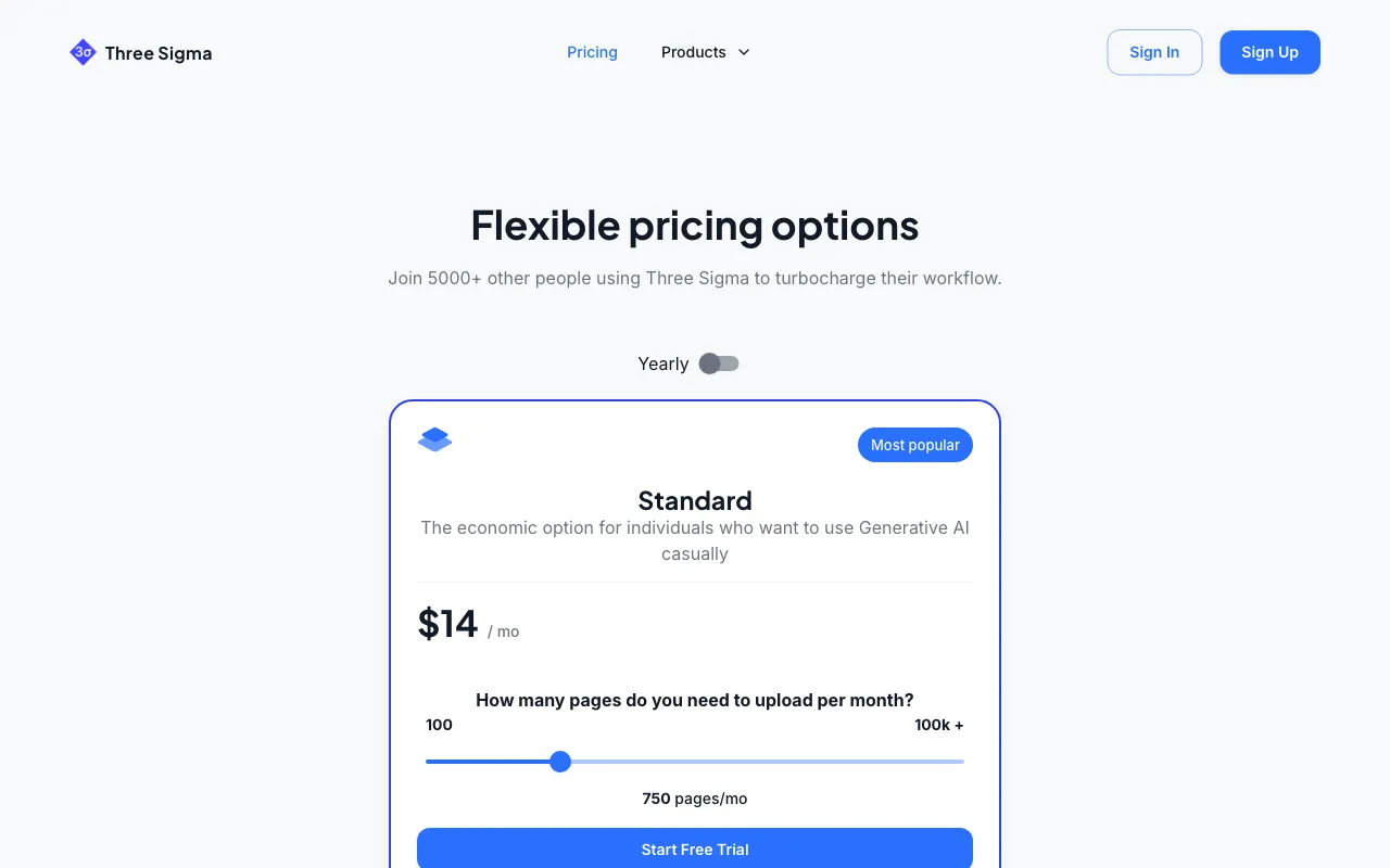 Three Sigma — pricing page