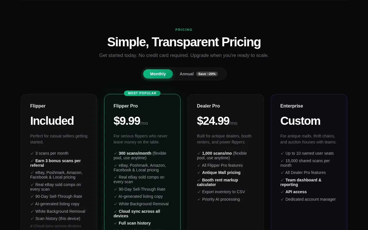 ThriftBrain — pricing page