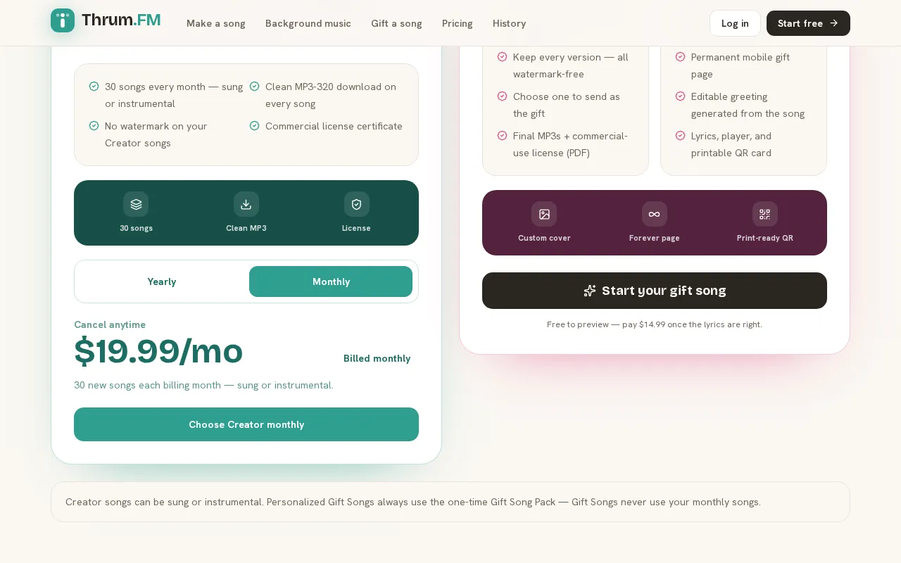 Thrum.FM — pricing page