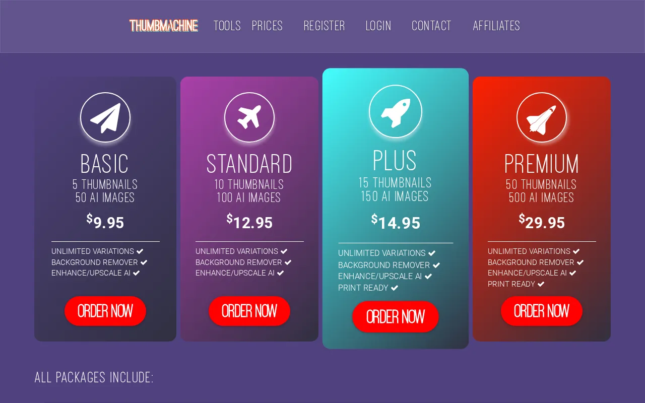 Thumbmachine — pricing page