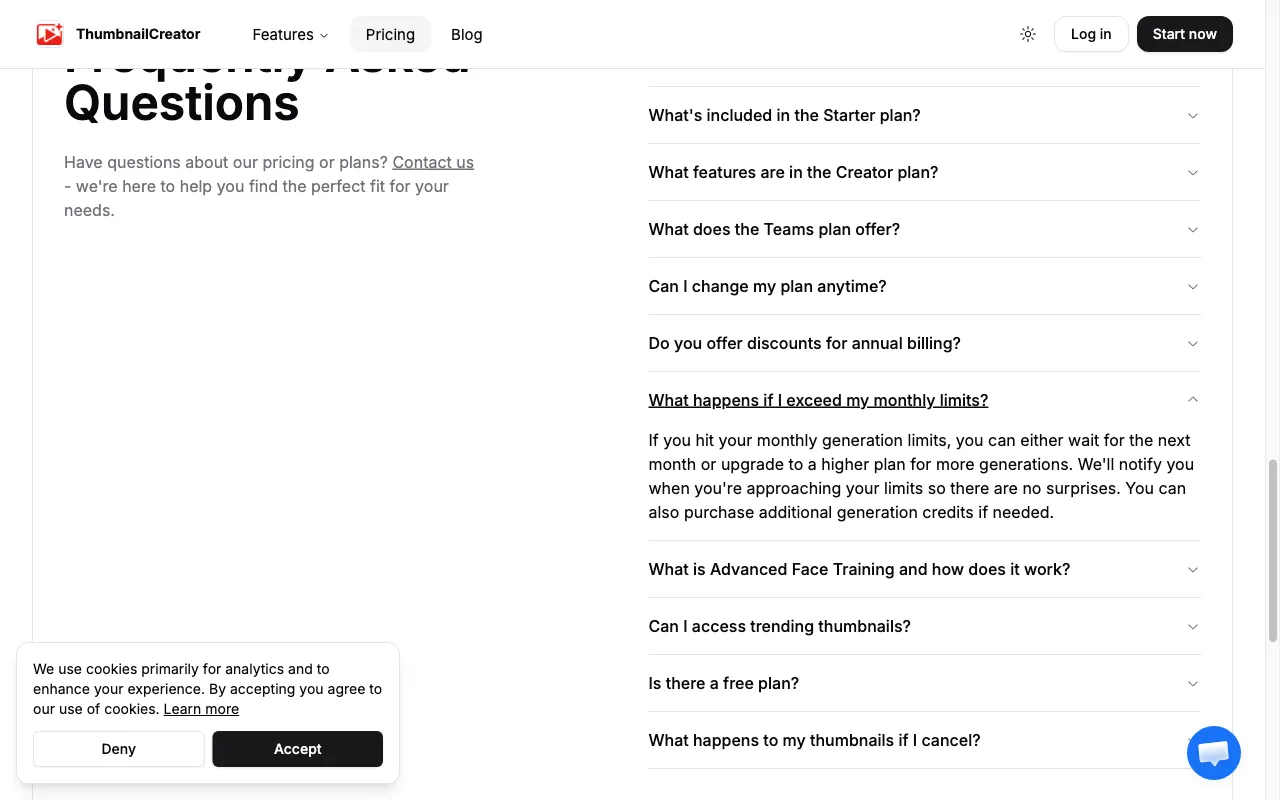 ThumbnailCreator.com — pricing page