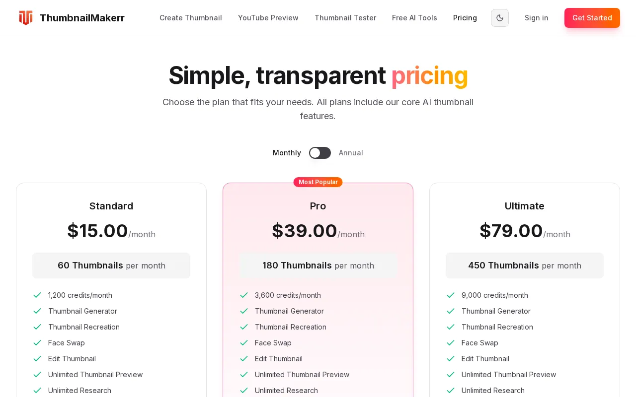 ThumbnailMakerr — pricing page