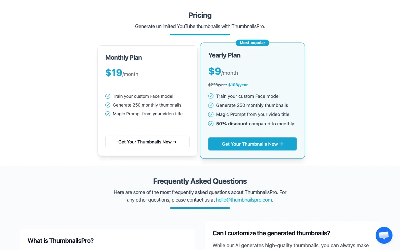 ThumbnailsPro — pricing page