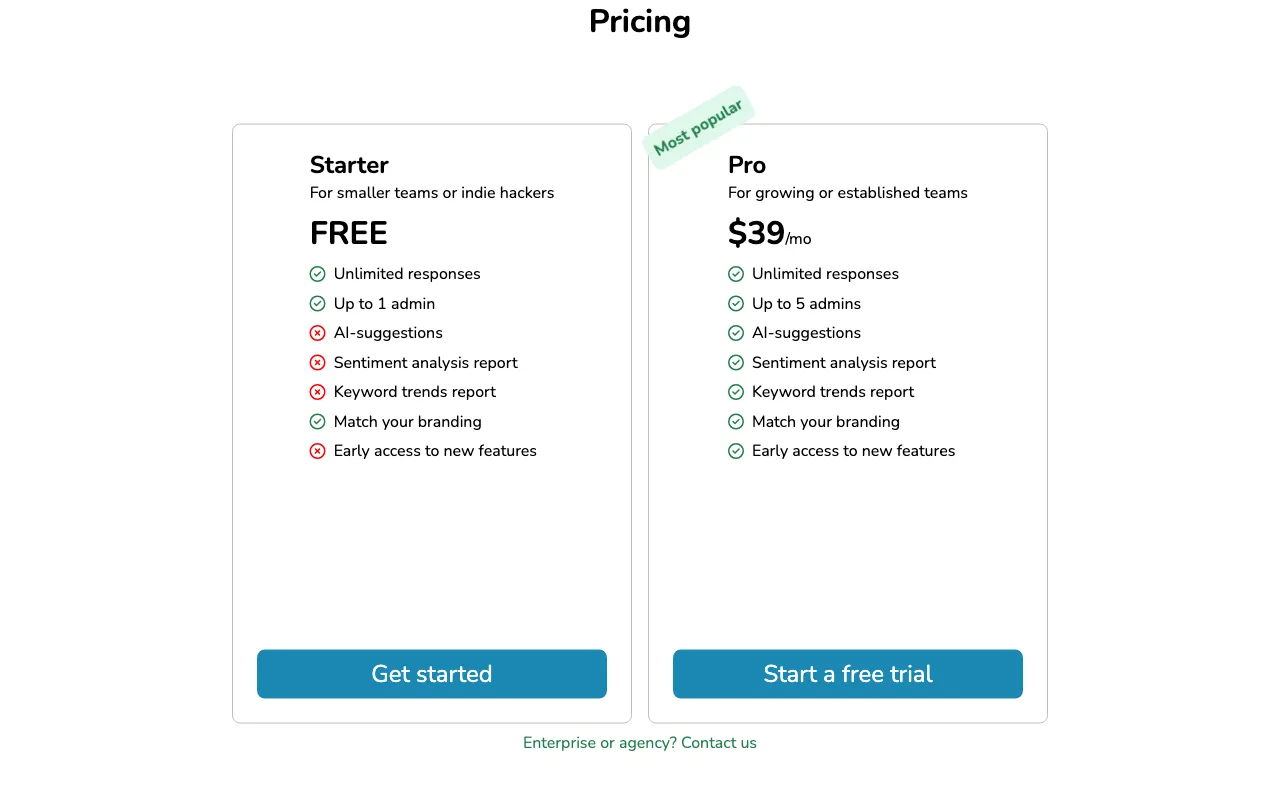 ThumbsUp — pricing page