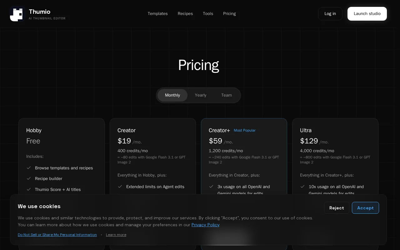 Thumio — pricing page