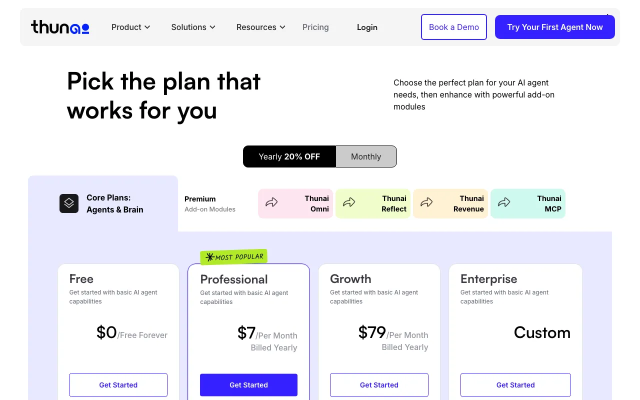 Thunai — pricing page