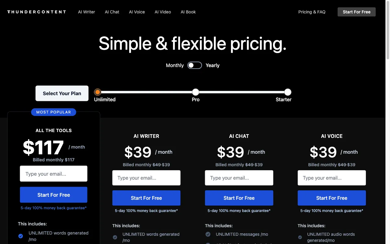 Thundercontent — pricing page