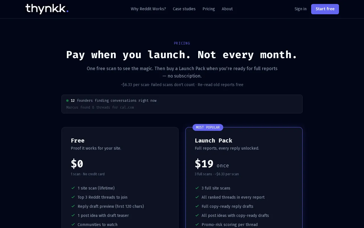 Thynkk — pricing page