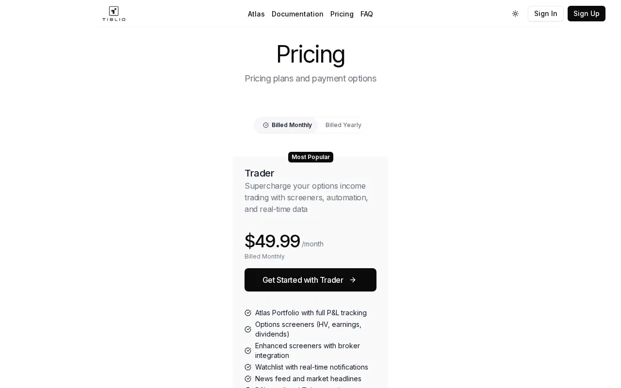 Tiblio — pricing page