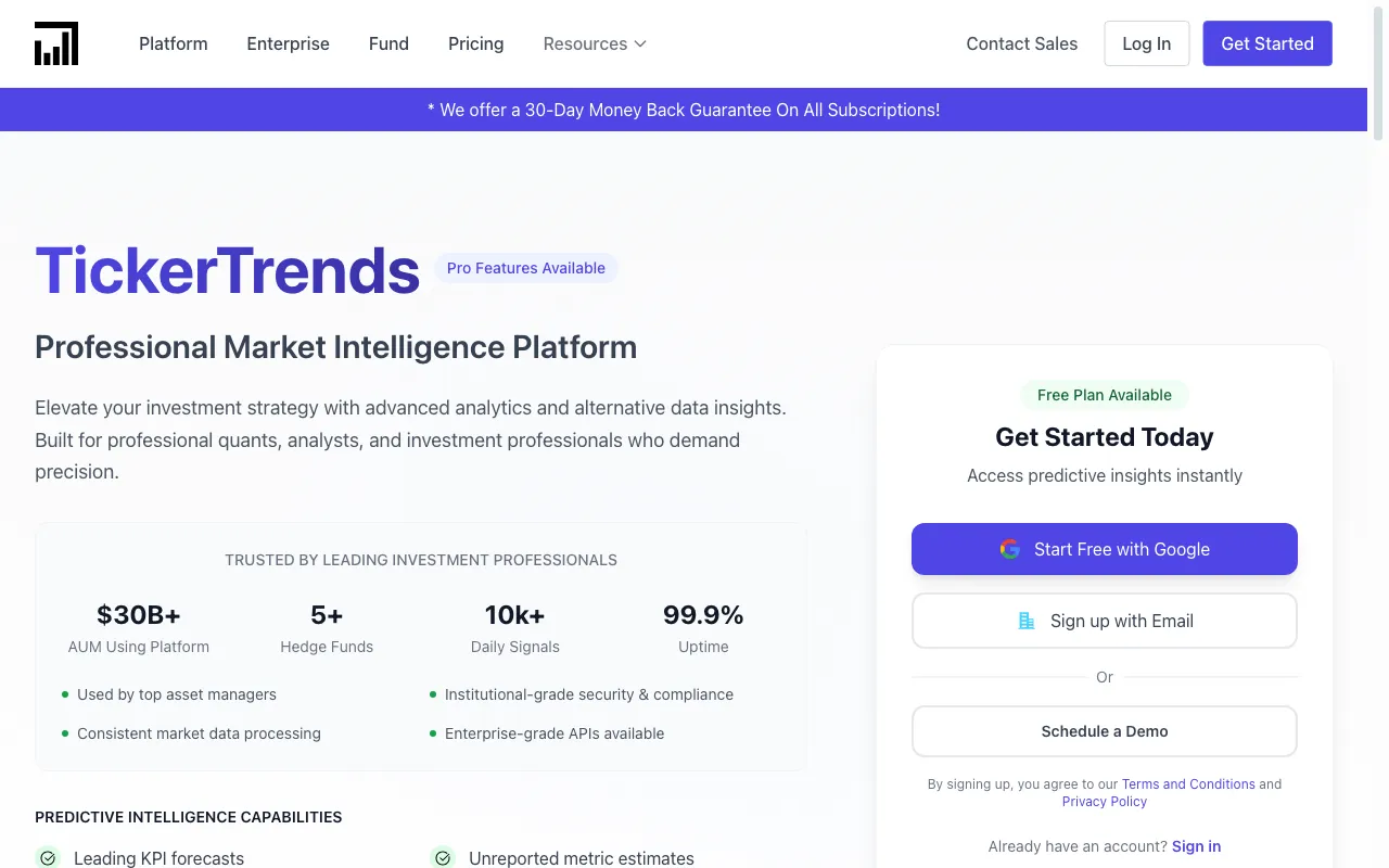 TickerTrends — pricing page