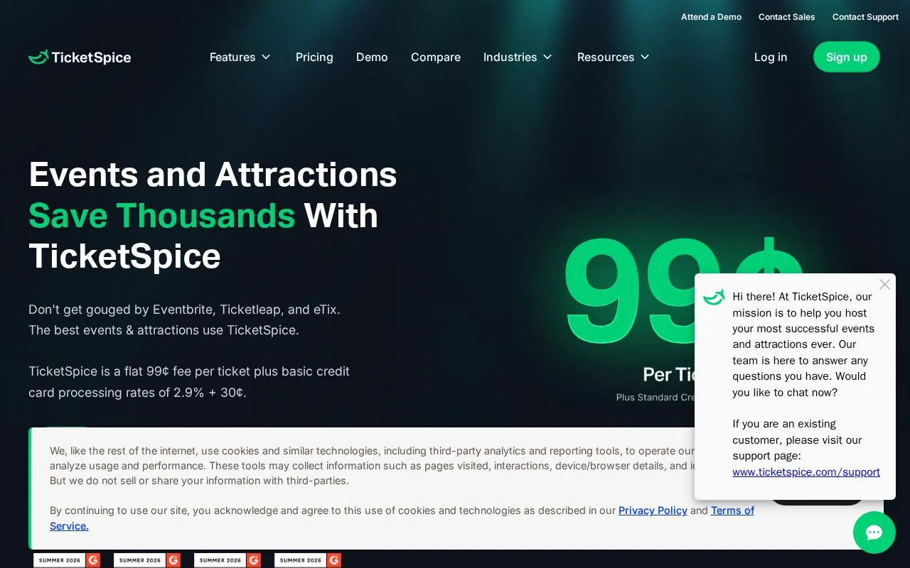 Ticketspice — pricing page