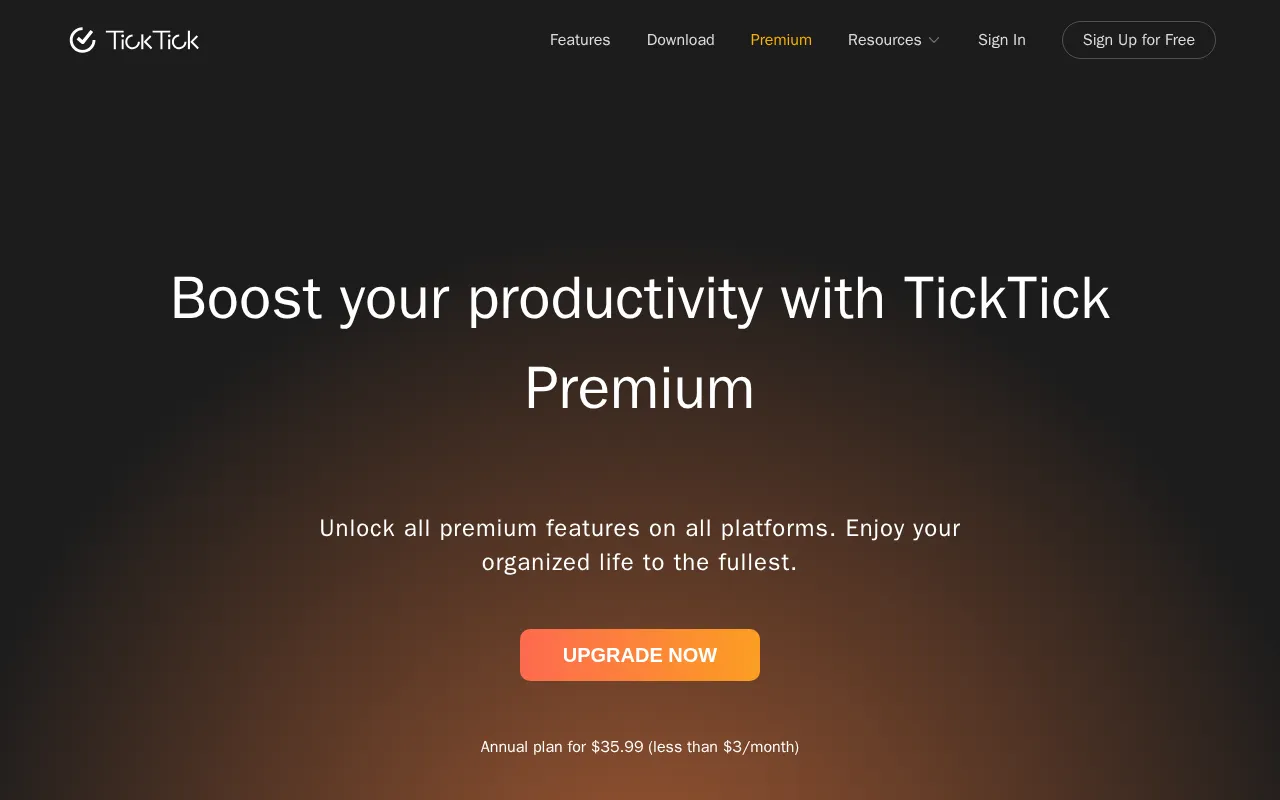 Ticktick — pricing page