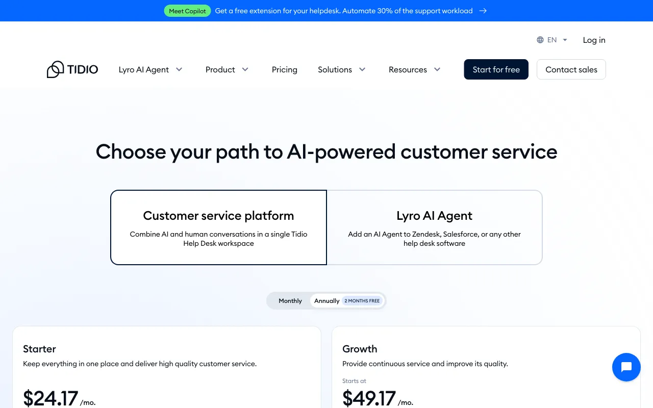Tidio — pricing page
