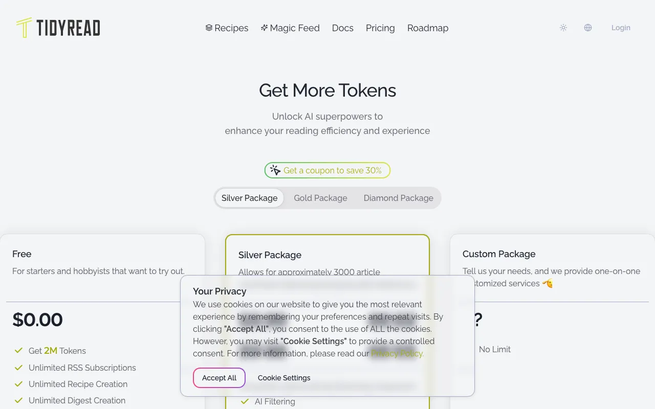Tidyread — pricing page