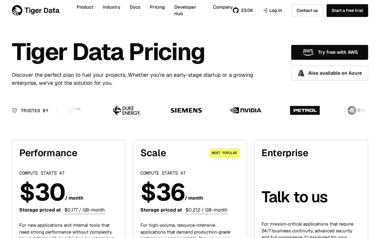 TigerData — pricing page