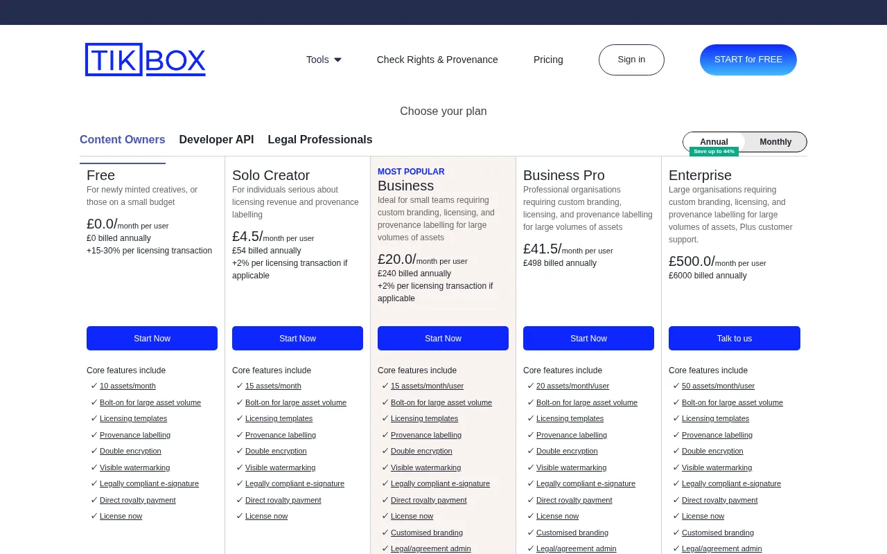 TikBox.io — pricing page