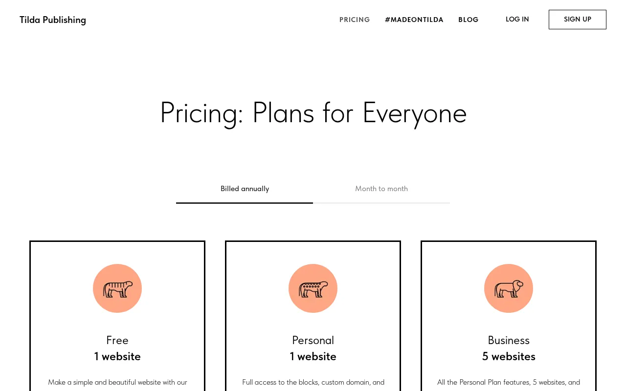 Tilda — pricing page