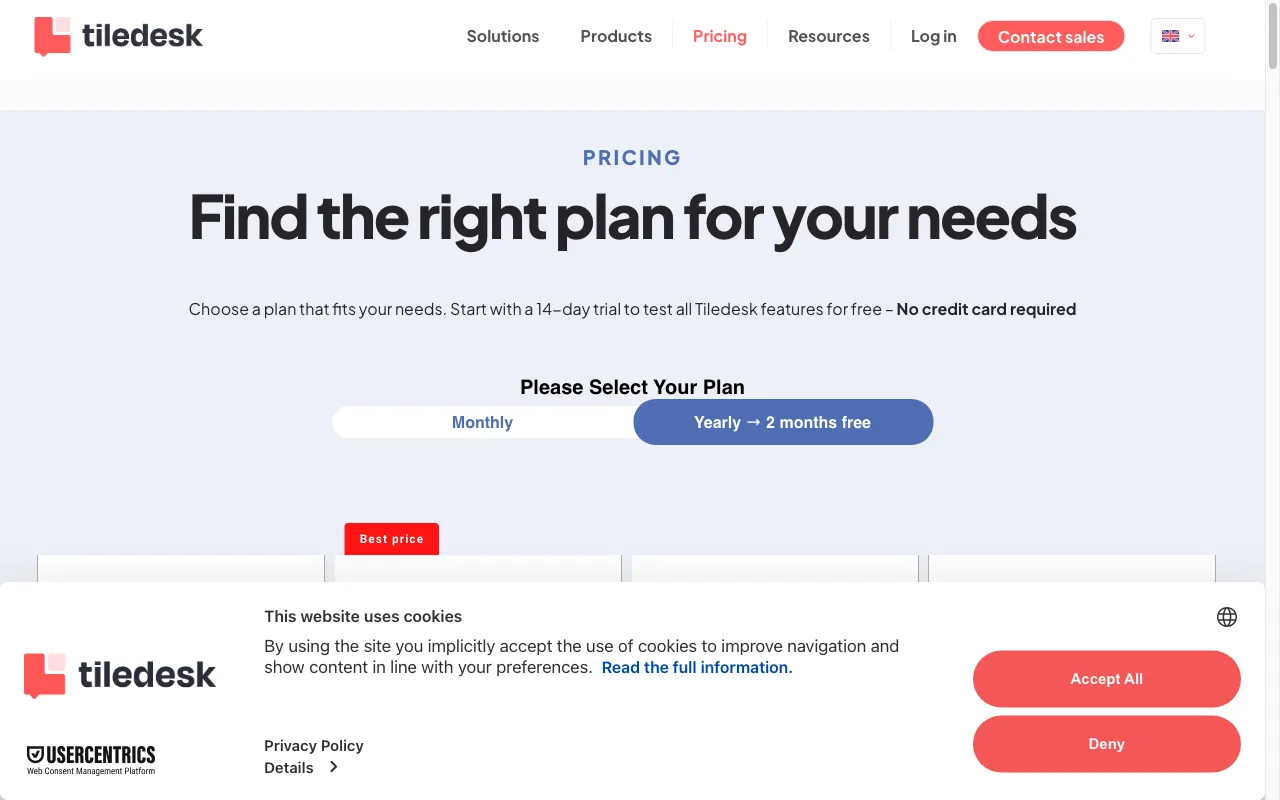 Tiledesk — pricing page