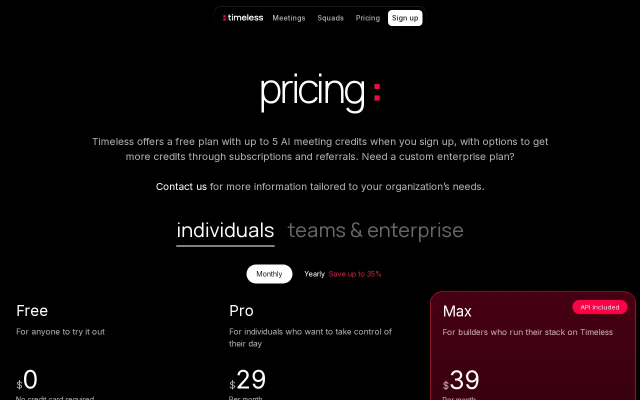 timeless.day — pricing page