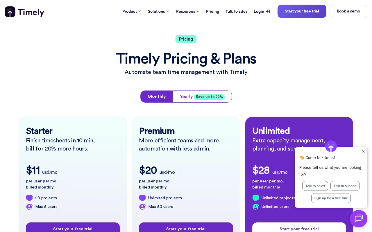 Timely — pricing page