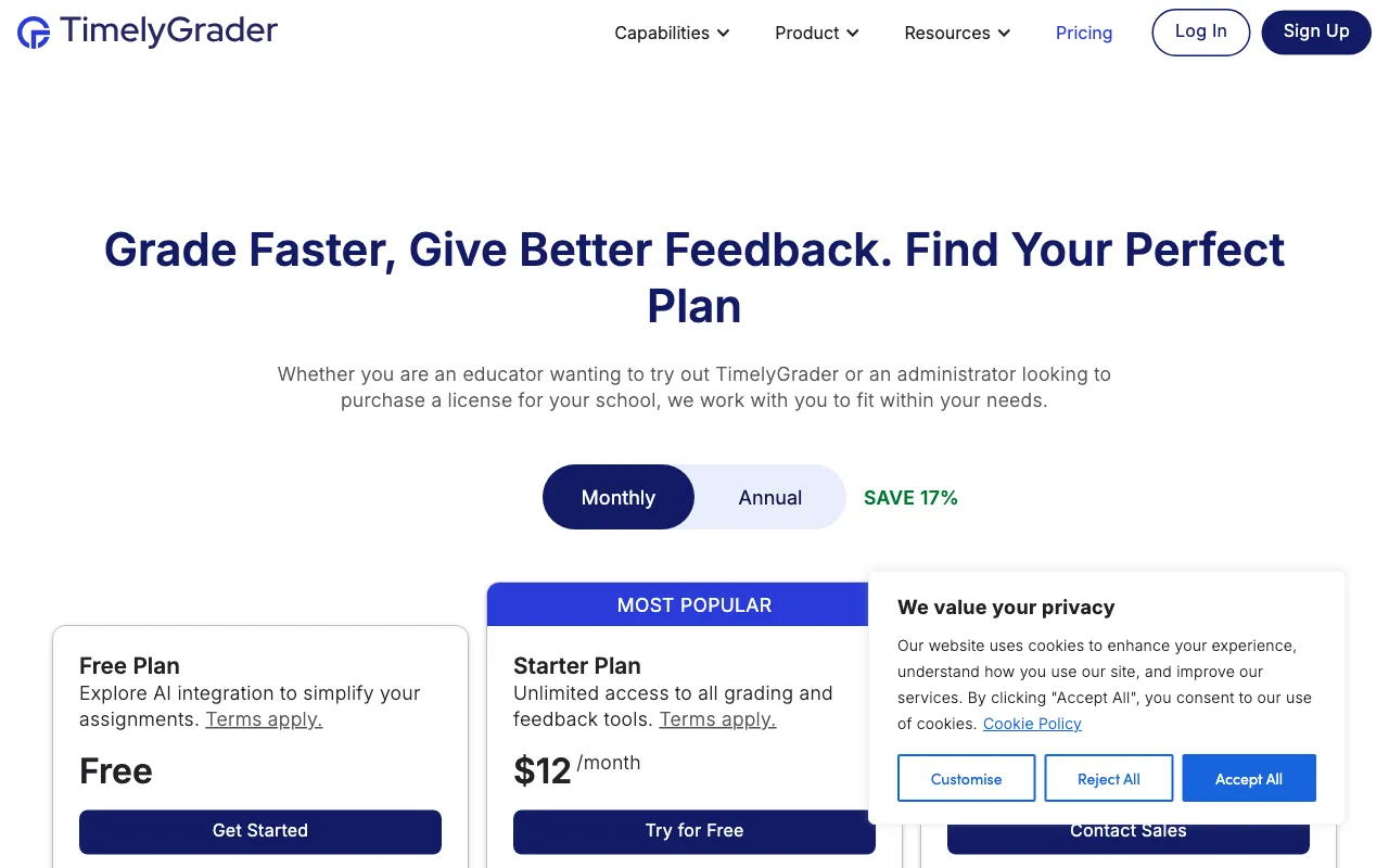 TimelyGrader — pricing page
