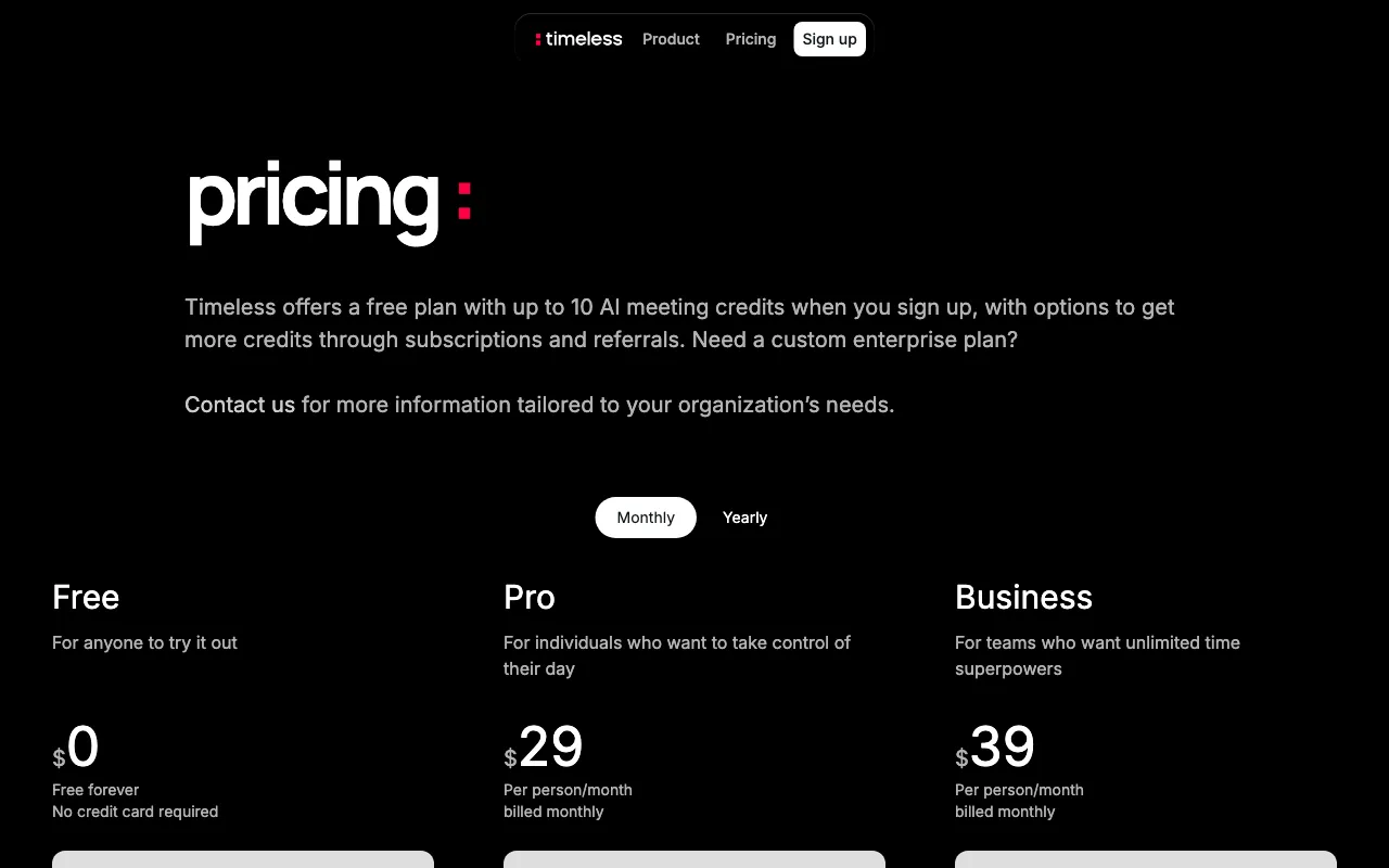 timeOS AI — pricing page