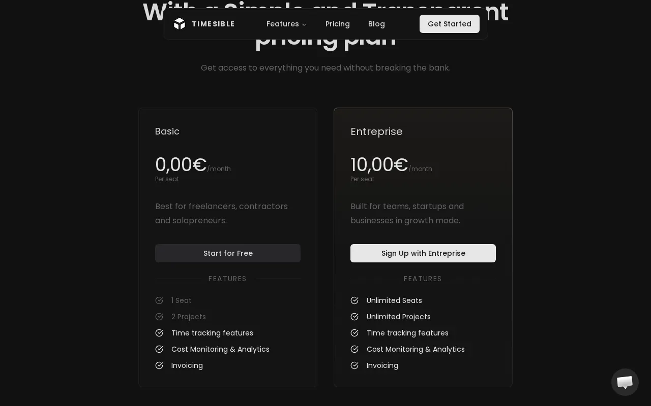 Timesible — pricing page