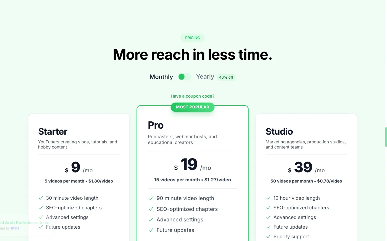 TimeSkip — pricing page