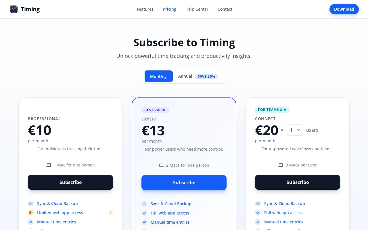 Timingapp — pricing page