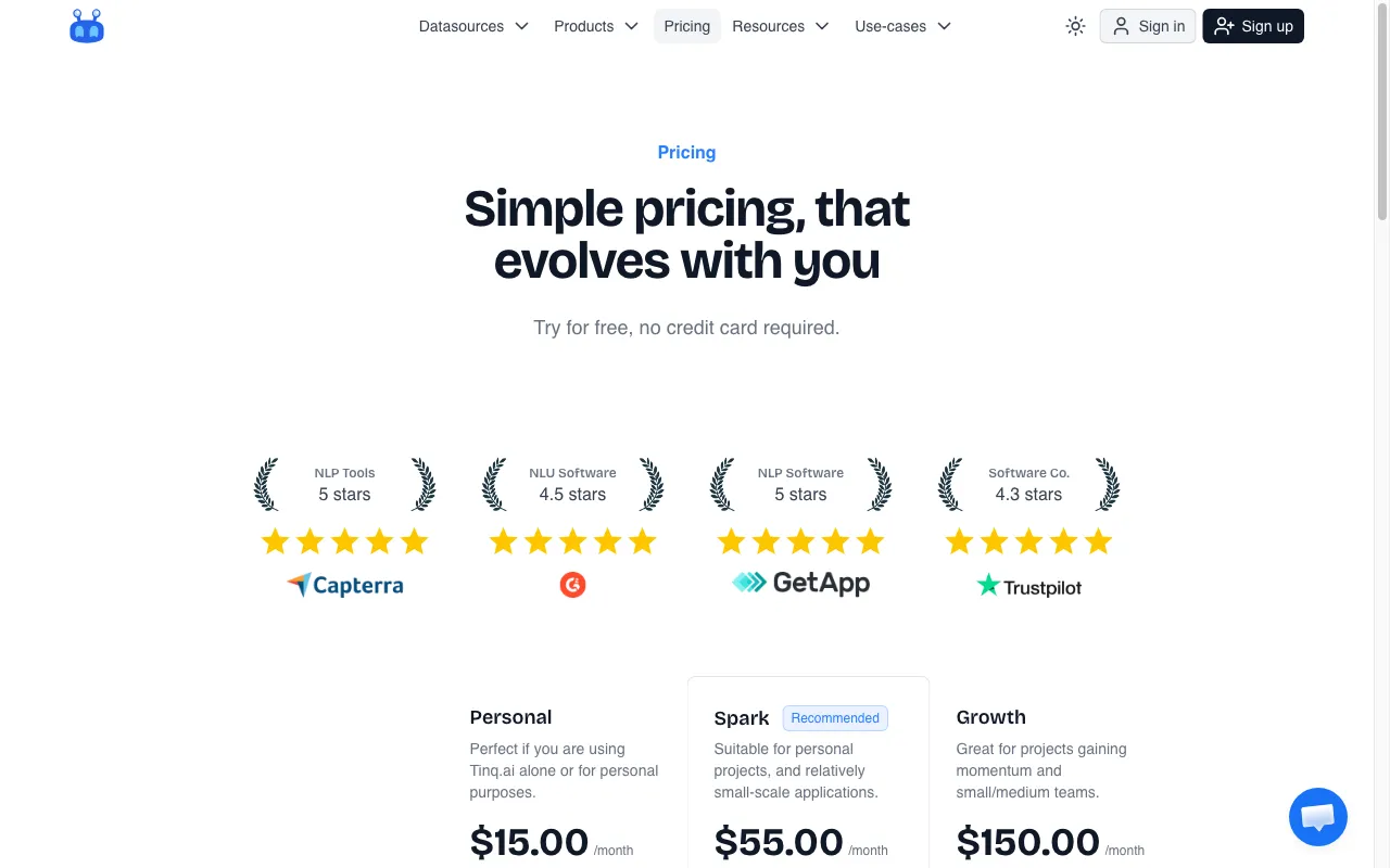 Tinq.ai — pricing page