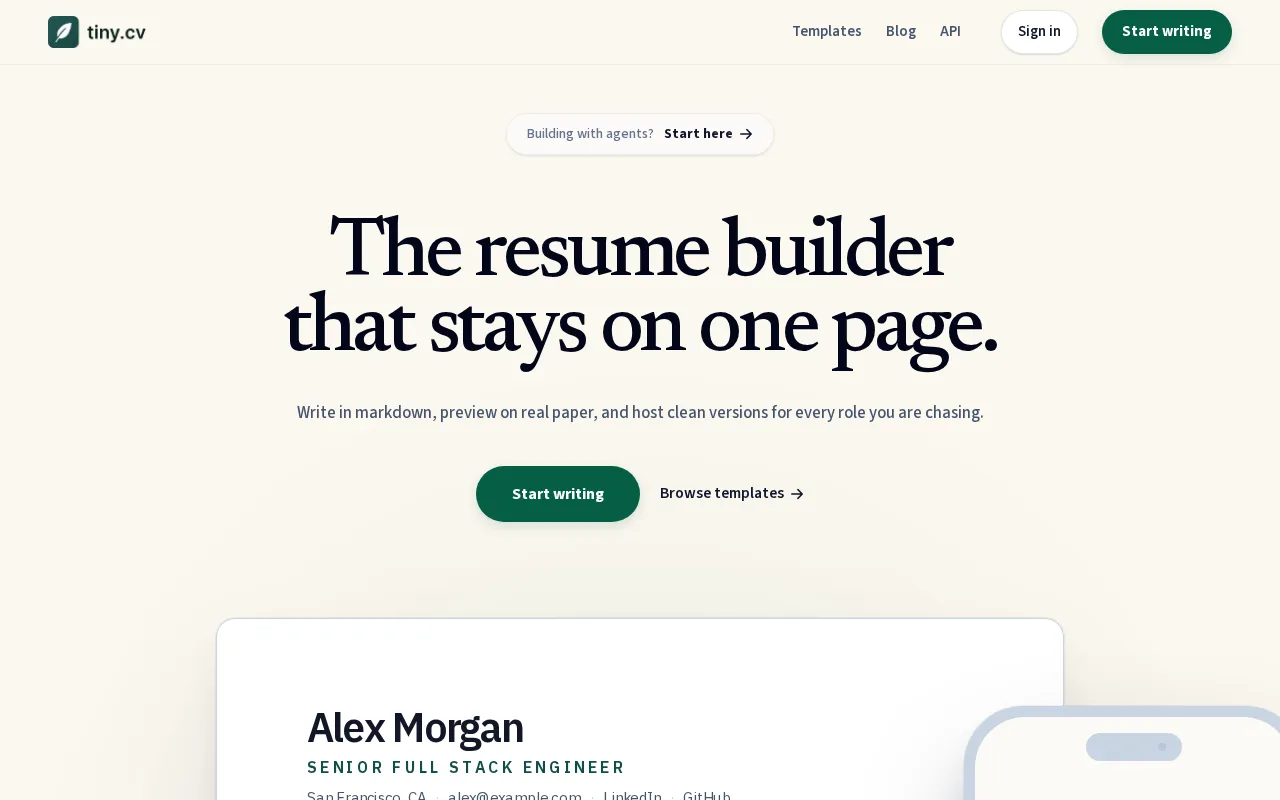Tiny CV — preview screenshot