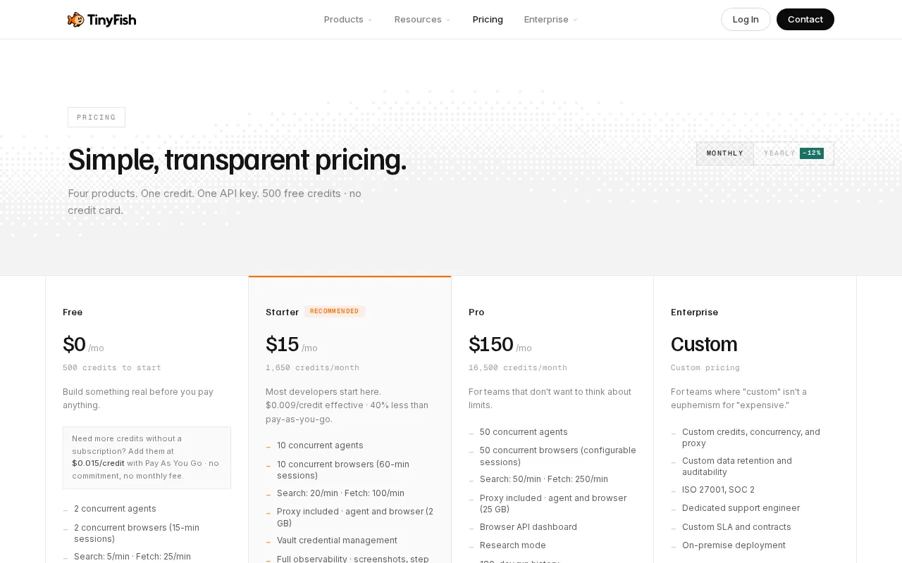 TinyFish — pricing page