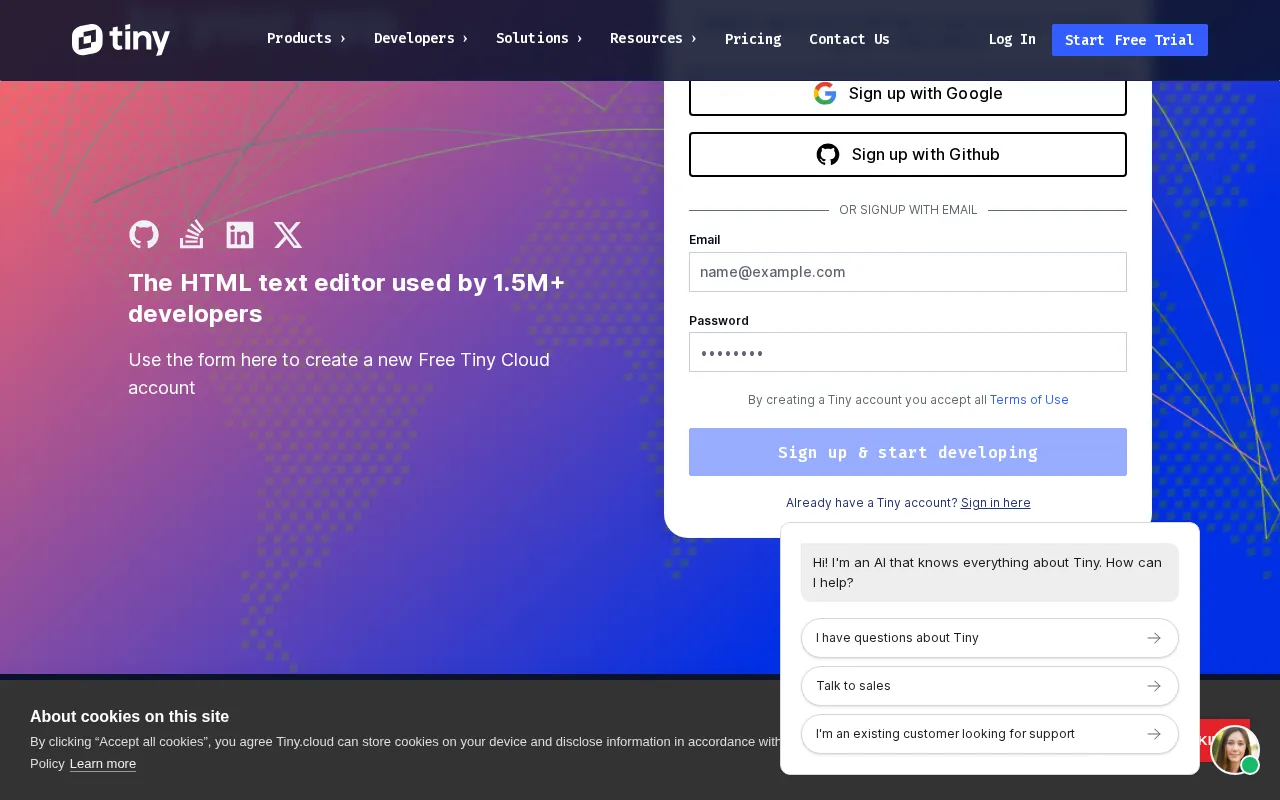 TinyMCE — pricing page