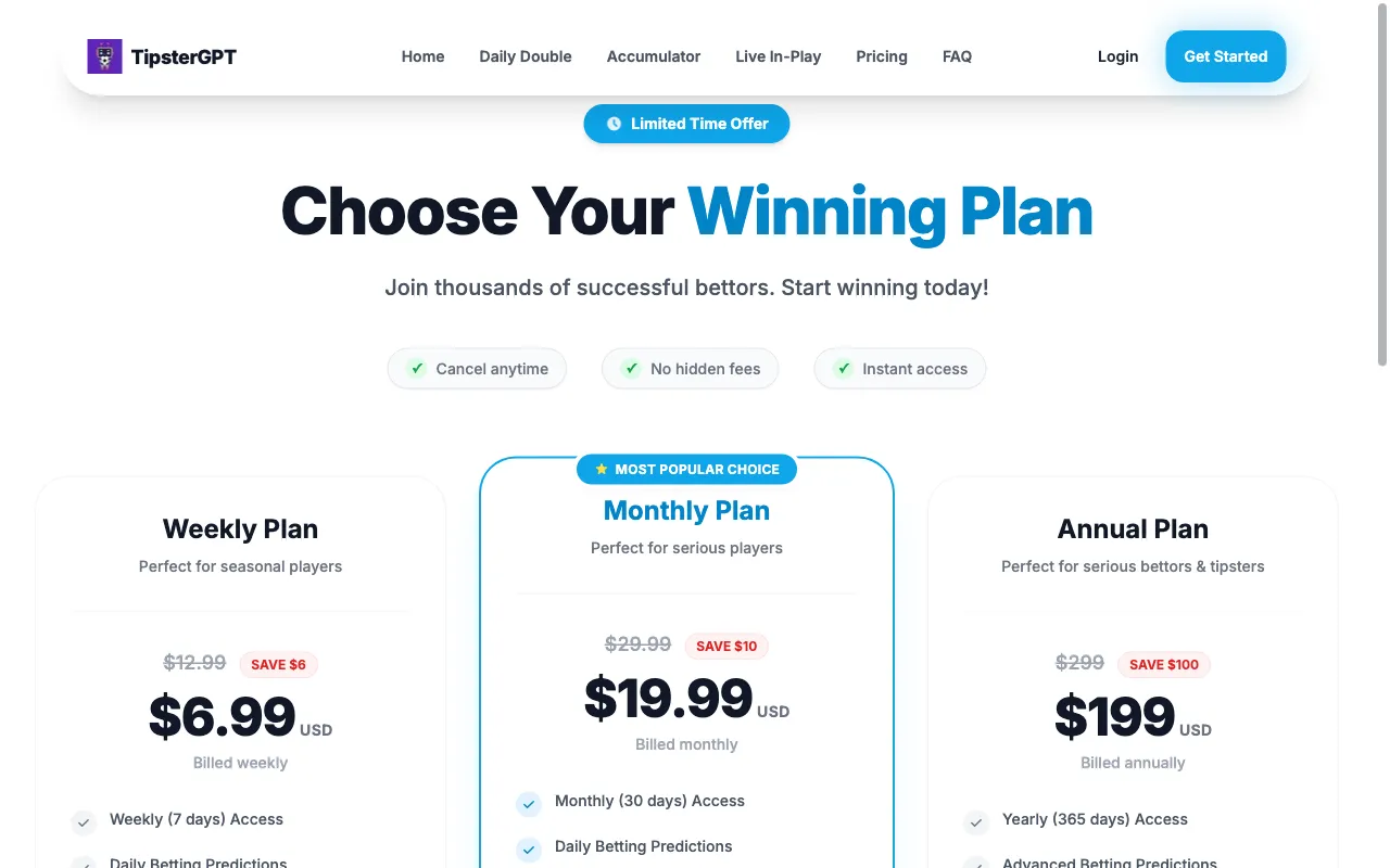 TipsterGPT — pricing page