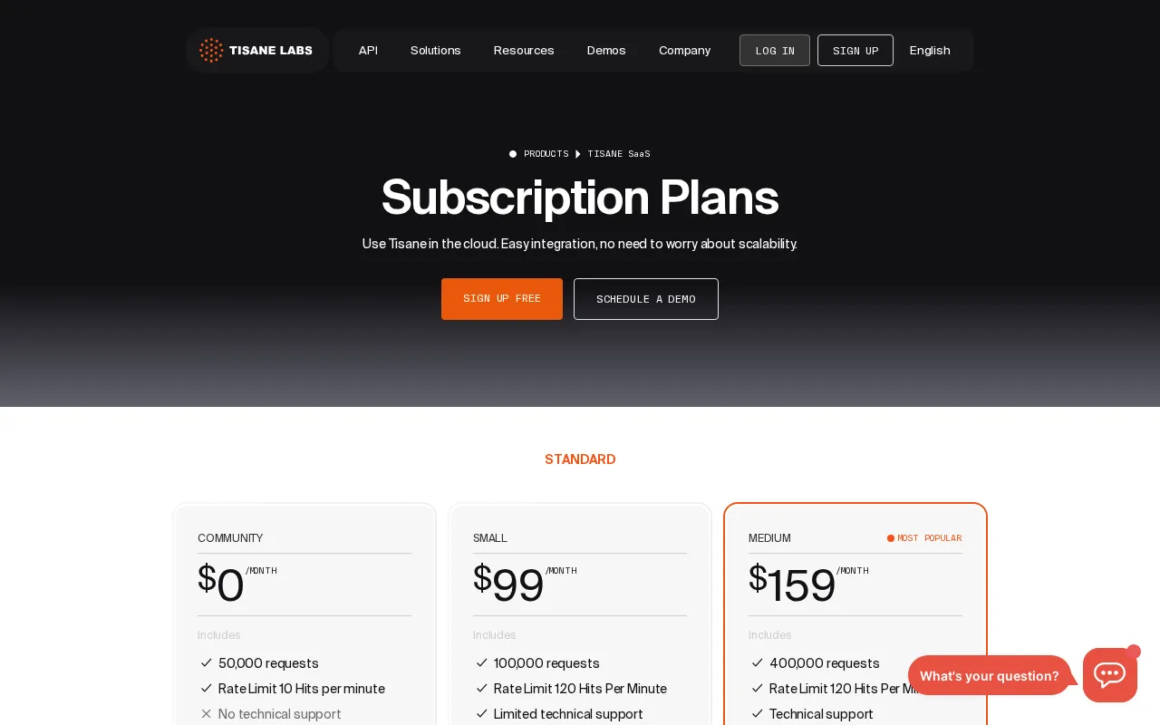 Tisane — pricing page